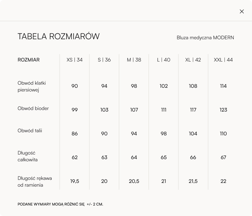 Tabela rozmiarów
