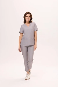 Bluza medyczna damska CASUAL scrubs, Szary Melanż, ujęcie 4