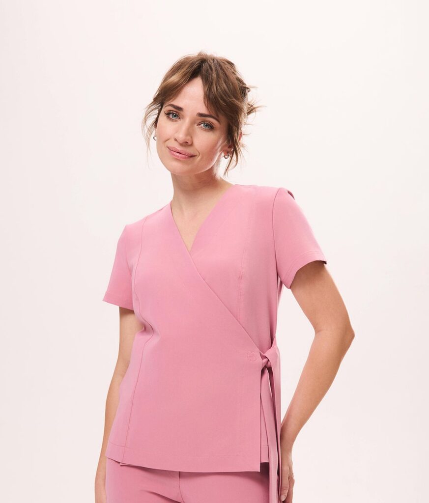 Tunika medyczna damska kopertowa JACKET – Zgaszony Róż