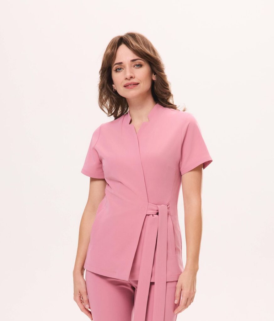 Tunika medyczna damska rozpinana OPEN FIT – Zgaszony Róż
