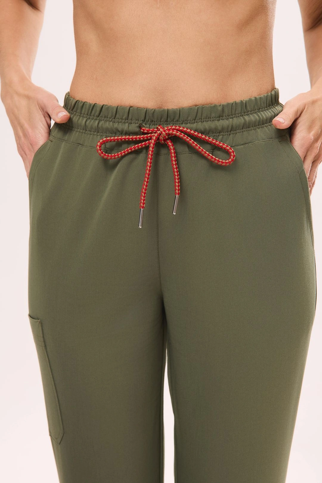 Spodnie medyczne damskie joggery CLASSIC scrubsy, Oliwka, detal 1