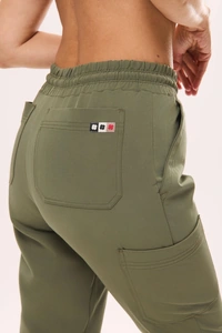 Spodnie medyczne damskie joggery CLASSIC scrubsy, Oliwka, ujęcie 2