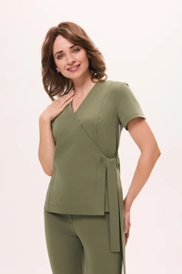 Tunika medyczna damska kopertowa JACKET, Oliwka, ujęcie 3